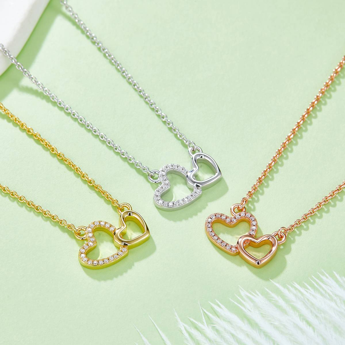 Double core heart-shaped pendant S925 silver Moissanite grade D 0.1CT